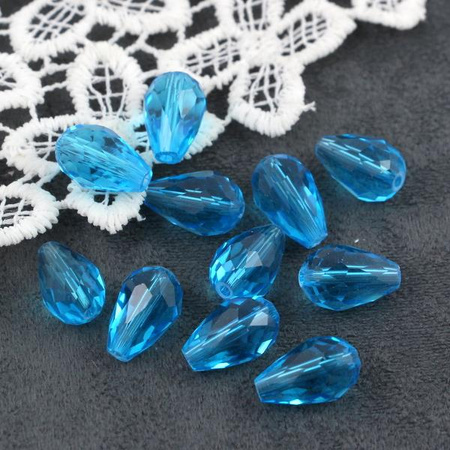 Kryształek szklany kropla fasetowana turkusowa 15x10mm
