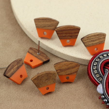 Bigle ozdobne z drewna orzechowego i z żywicy pomarańczowe 15x12mm [para]