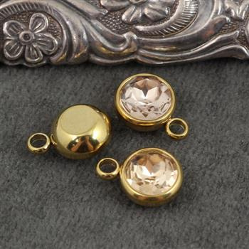 Stal szlachetna pozłacana PVD zawieszka w oprawie ZŁ champagne 10mm