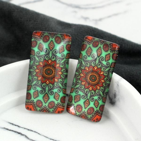 Kaboszon szklany z grafiką ornament pomarańczowy 38x19mm