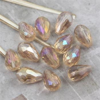 Kryształek szklany kropla fasetowana beżowa luster AB 15x10mm