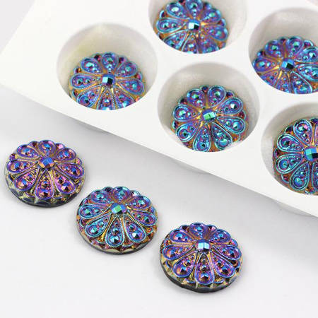 Kaboszon szklany Rosette jet green sphinx moneta 22mm