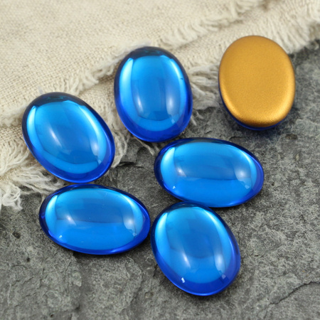 Kaboszon szklany Aquamarine - Gold Matte Foiled owal 25x18mm