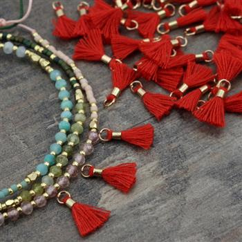 Mini chwost ze złotym ogniwem i tulejką czerwony 12x2mm [4szt]