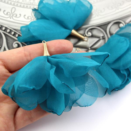 Szyfonowy kwiatek w tulejce turkusowy 80mm