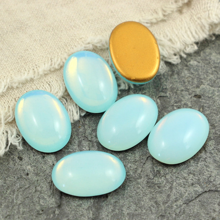 Kaboszon szklany Milky Aquamarine - Gold Matte Foiled owal 25x18mm