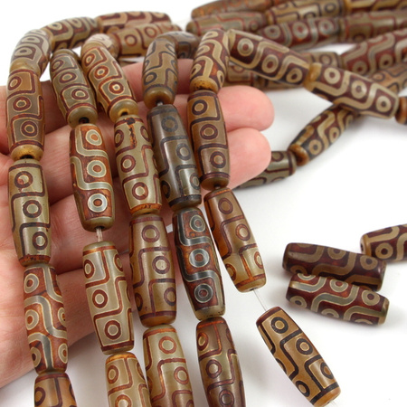 Agat tybetański etno długa oliwka 30x10mm