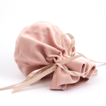 Sakiewka z okrągłym dnem z weluru różowa 14x12cm