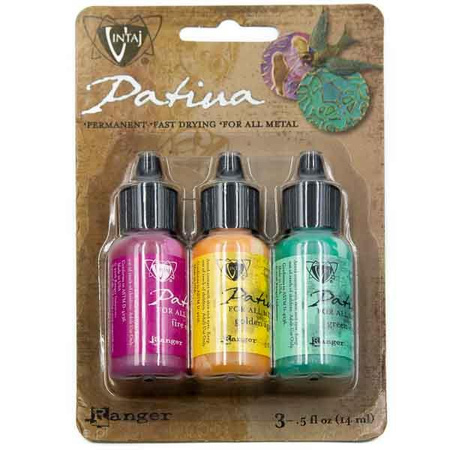 Patyna farby do powlekania metali Ognisty opal Złoty wiek Zielony opal 3x14ml