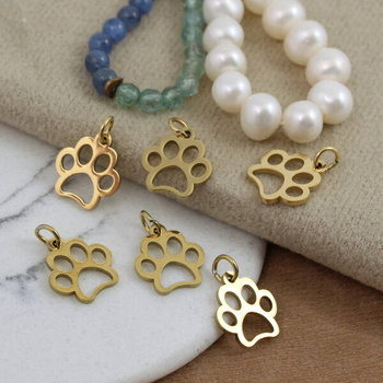 Zawieszka stal szlachetna pozłacana psia łapka 13mm