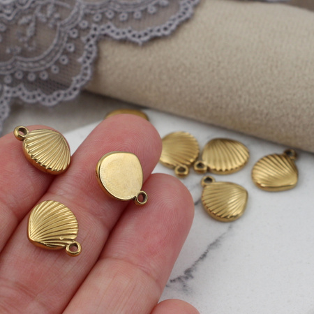 Zawieszka muszla stal szlachetna pozłacana 12x10mm