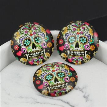 Kaboszon szklany z grafiką moneta czaszka 25mm