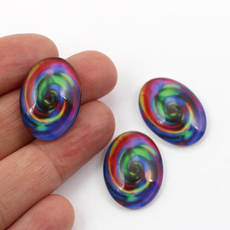 Kaboszon szklany z grafiką kolorowy wir owal 25x18mm