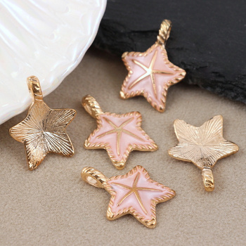 Zawieszka złota emaliowana rozgwiazda różowa 28x22mm