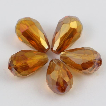 Kryształek szklany kropla fasetowana koniakowa luster AB 15x10mm