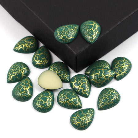 Kaboszon akrylowy łezka marmurek zielony 16x12mm