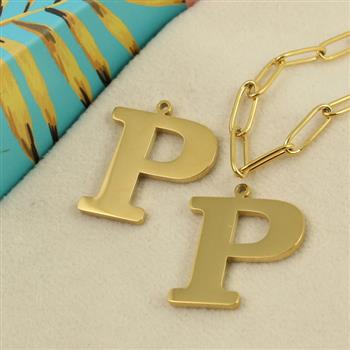 Zawieszka stal szlachetna pozłacana 25mm litera P