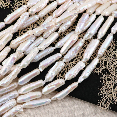 Perła słodkowodna biała pałeczka 30x8mm