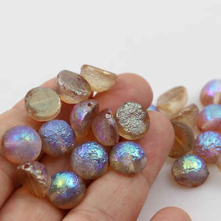 Dome Bead półkula 12x7mm Etched Crystal Brown Rainbow