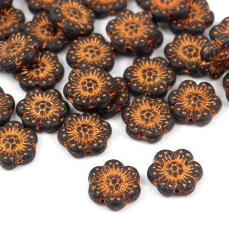 Anemone Flower Beads Jet Bronze Patina Mat 14mm [1szt]