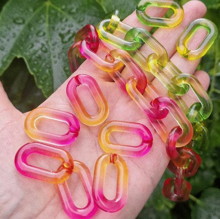 Akrylowe ogniwo do tworzenia łańcuszka żółto-różowe 30x20mm