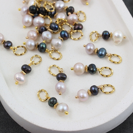 Zawieszka filigranowa perły słodk. + stal 23mm