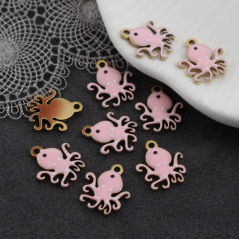 Zawieszka emaliowana stal szlachetna pozłacana ośmiornica różowa 13x12mm