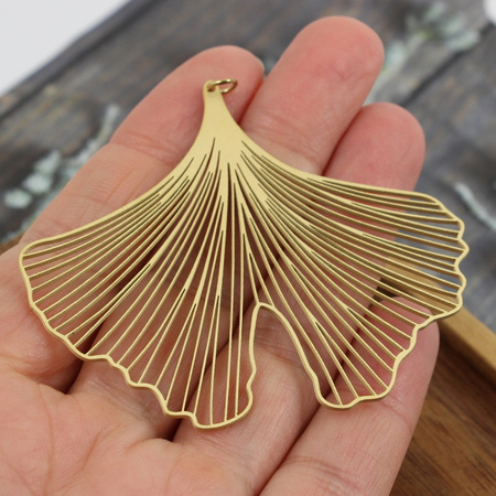 Zawieszka ażurowa miłorząb / ginko liść stal szlachetna pozłacana PVD 60x70mm