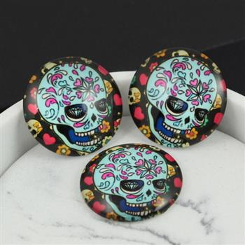 Kaboszon szklany z grafiką moneta czaszka 25mm