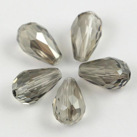 Kryształek szklany kropla fasetowana szara luster 15x10mm