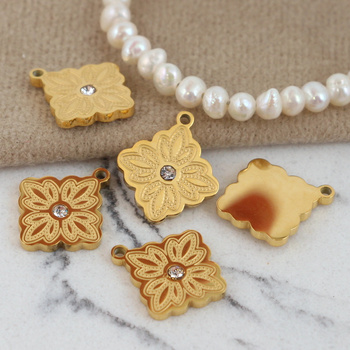 Zawieszka kwadratowa z cyrkonią stal szlachetna pozłacana 16x14mm