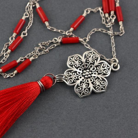 Zawieszka metalowa ażurowy kwiatek srebrny 31x26mm