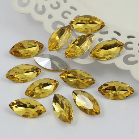 Kaboszon szklany wrzeciono fasetowane żółty 18x9mm