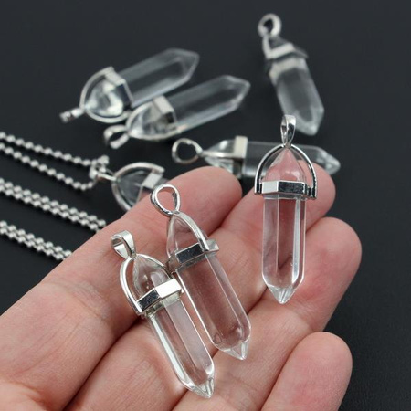 Kryształ górski zawieszka grot w okuciu 40x8mm