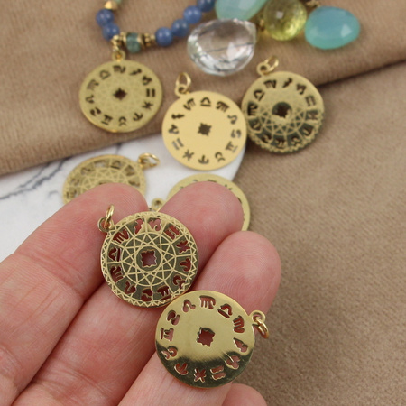 Zawieszka ażurowa zodiak stal szlachetna pozłacana 19mm