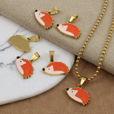 Zawieszka jeżyk stal szlachetna pozłacana PVD emaliowana 16x10mm