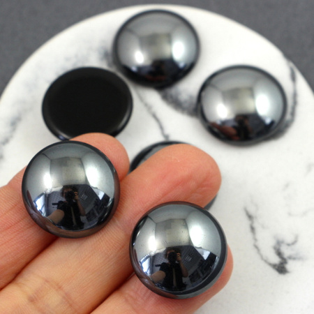 Kaboszon szklany Jet - Hematite moneta 20mm