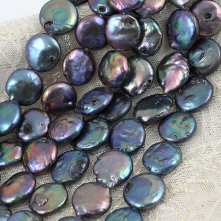 Perła słodkowodna czarna moneta 15mm