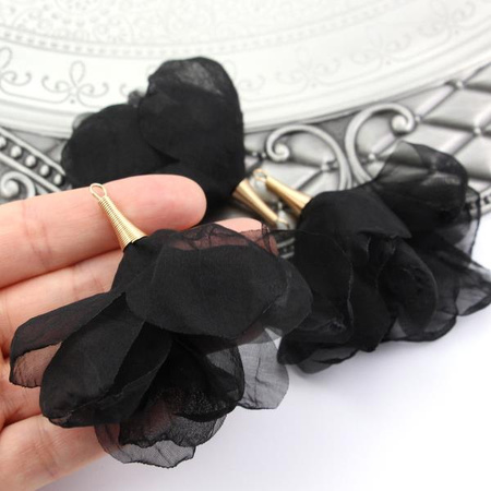 Szyfonowy kwiatek w tulejce czarny 80mm