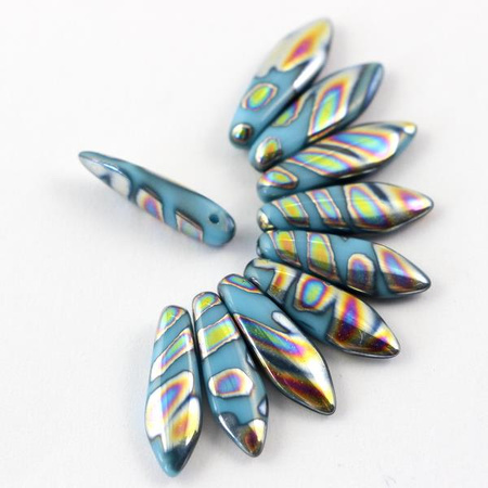 Dagger Opaque Turquoise Blue Vitrail Peacock Stripes 5x16mm [6szt]