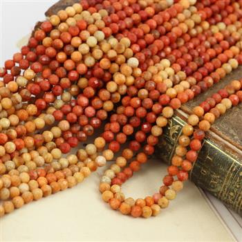 Koral fossil pomarańczowy kula faset 4mm [sznur 40cm]