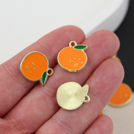 Zawieszka złota emaliowana pomarańcza 17x16mm