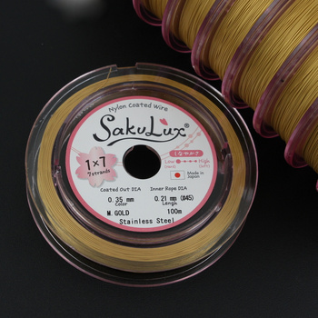 Japońska linka stalowa jubilerska SakuLux 7-splotowa Metallic Gold 0,35mm [szpula 100m]