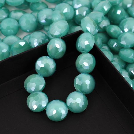 Kryształek szklany moneta fasetowana zielona 14mm [1szt]