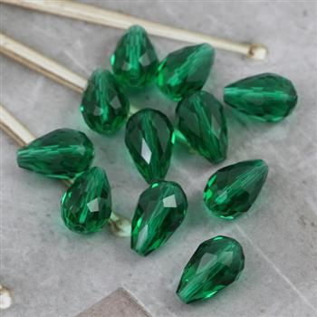Kryształek szklany kropla fasetowana szmaragdowa 15x10mm