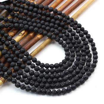 Lawa wulkaniczna czarna kula 6mm [sznur 39cm]