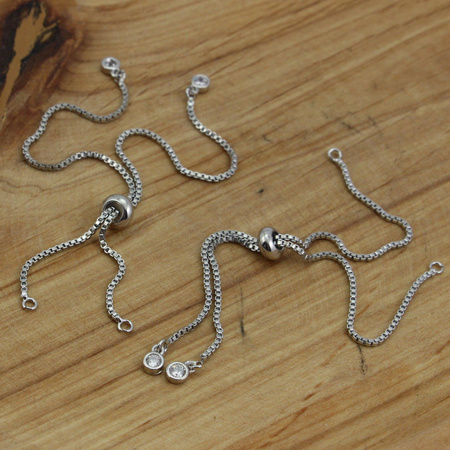 Zapięcie metalowe regulowane / przesuwane na łańcuszku srebrne 12cm