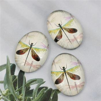 Kaboszon szklany z grafiką ważki owal 25x18mm