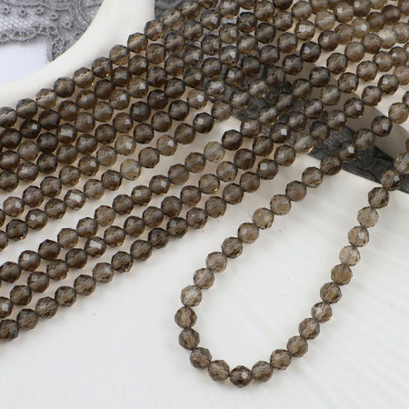 Kwarc dymny kula fasetowana 3,5mm [sznur 39cm]