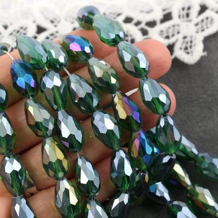 Kryształek szklany kropla fasetowana zielona luster AB 15x10m